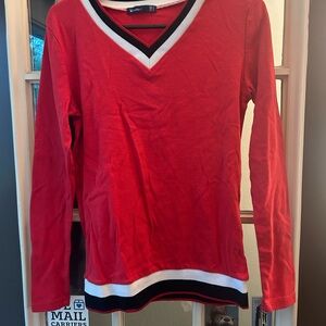 Koret Red V-Neck Sweater with Black and White Trim